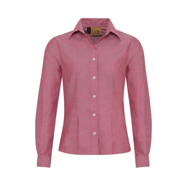 Oxford Thai Red Double Function Long Sleeve Blouse For Women